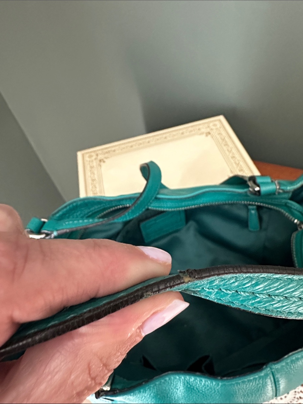 Coach Teal Leather Tote - Picture 5 of 5